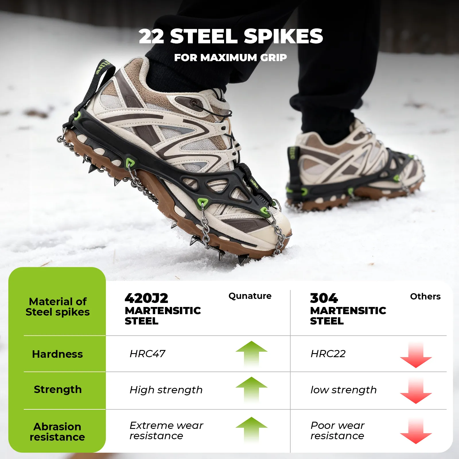 22-Spike Stainless Steel Ice Crampons Anti-Slip Shoe Traction Cleats - Image 6