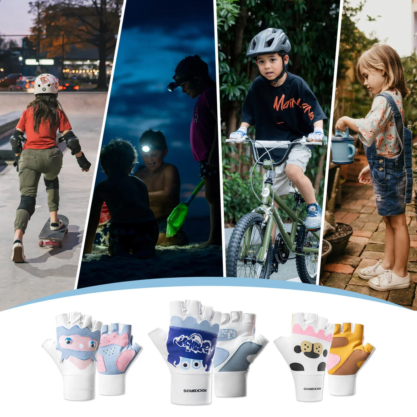 Cute Kids Half-Finger Cycling Gloves Non-Slip Padded Unisex - Image 17