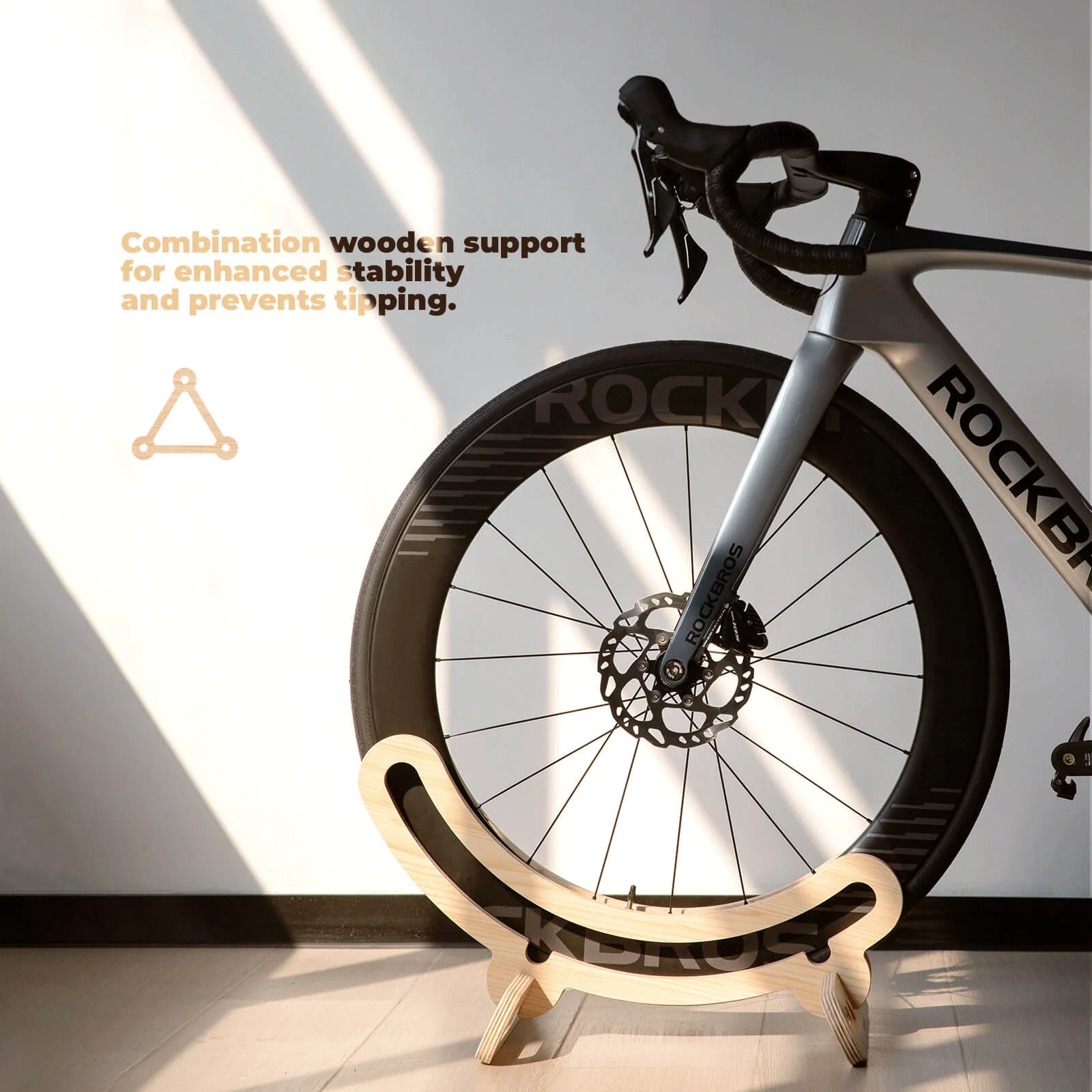 Eco-Friendly Wooden Bike Stand for Safe Indoor Parking - Image 5