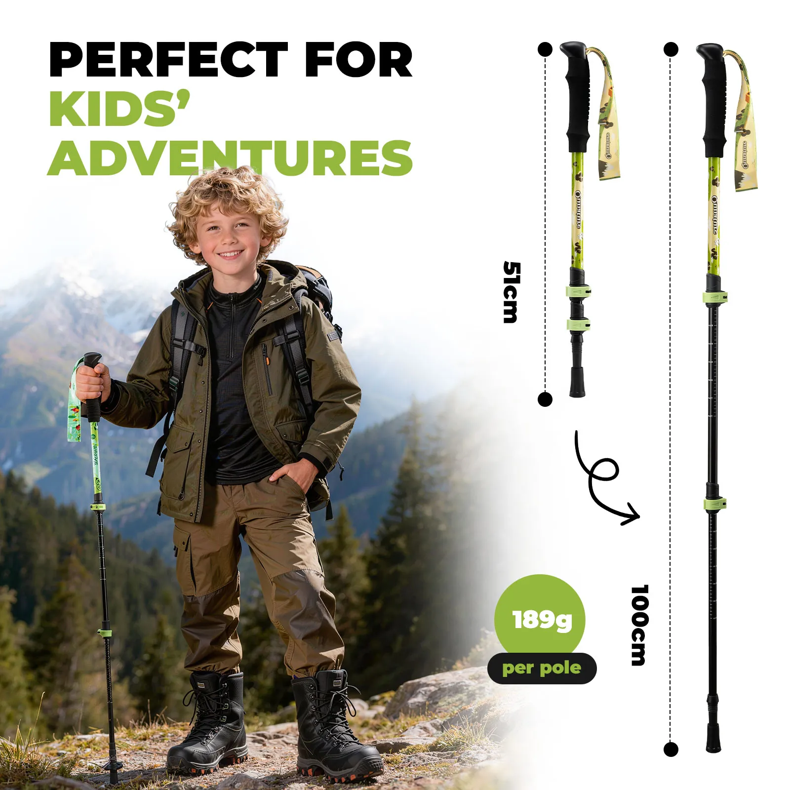 Kids Adventure Trekking Poles 51–100cm Adjustable - Image 11