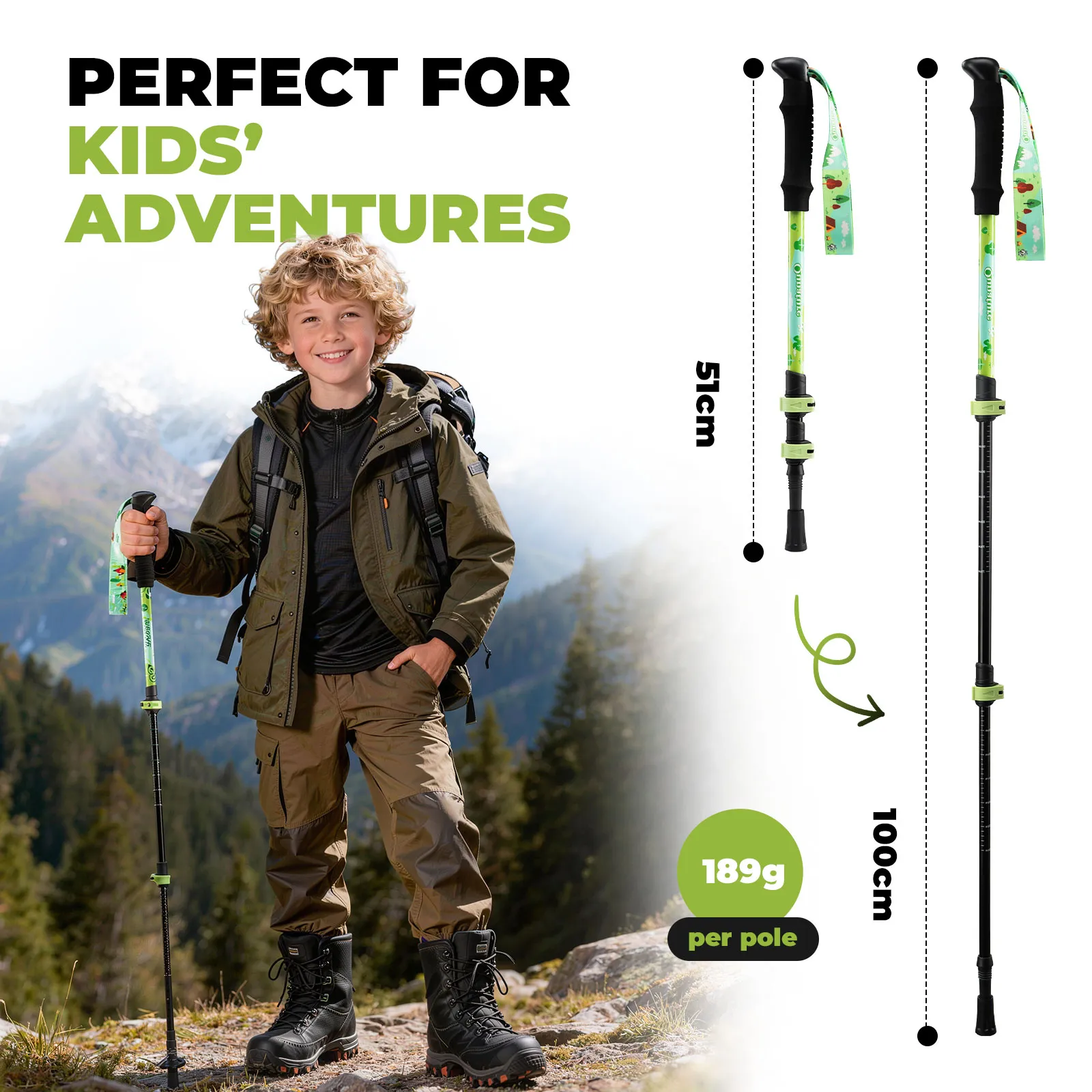 Kids Adventure Trekking Poles 51–100cm Adjustable - Image 3