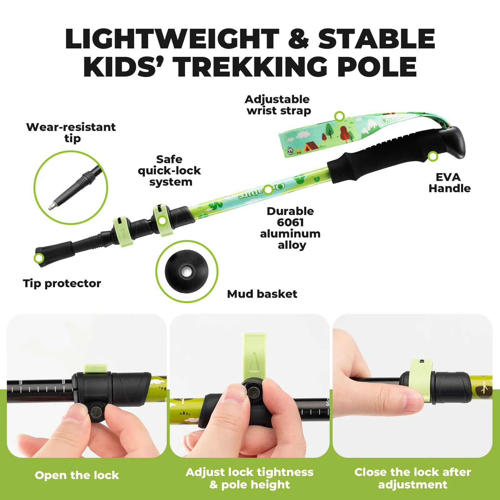 Kids Adventure Trekking Poles 51–100cm Adjustable - Image 4
