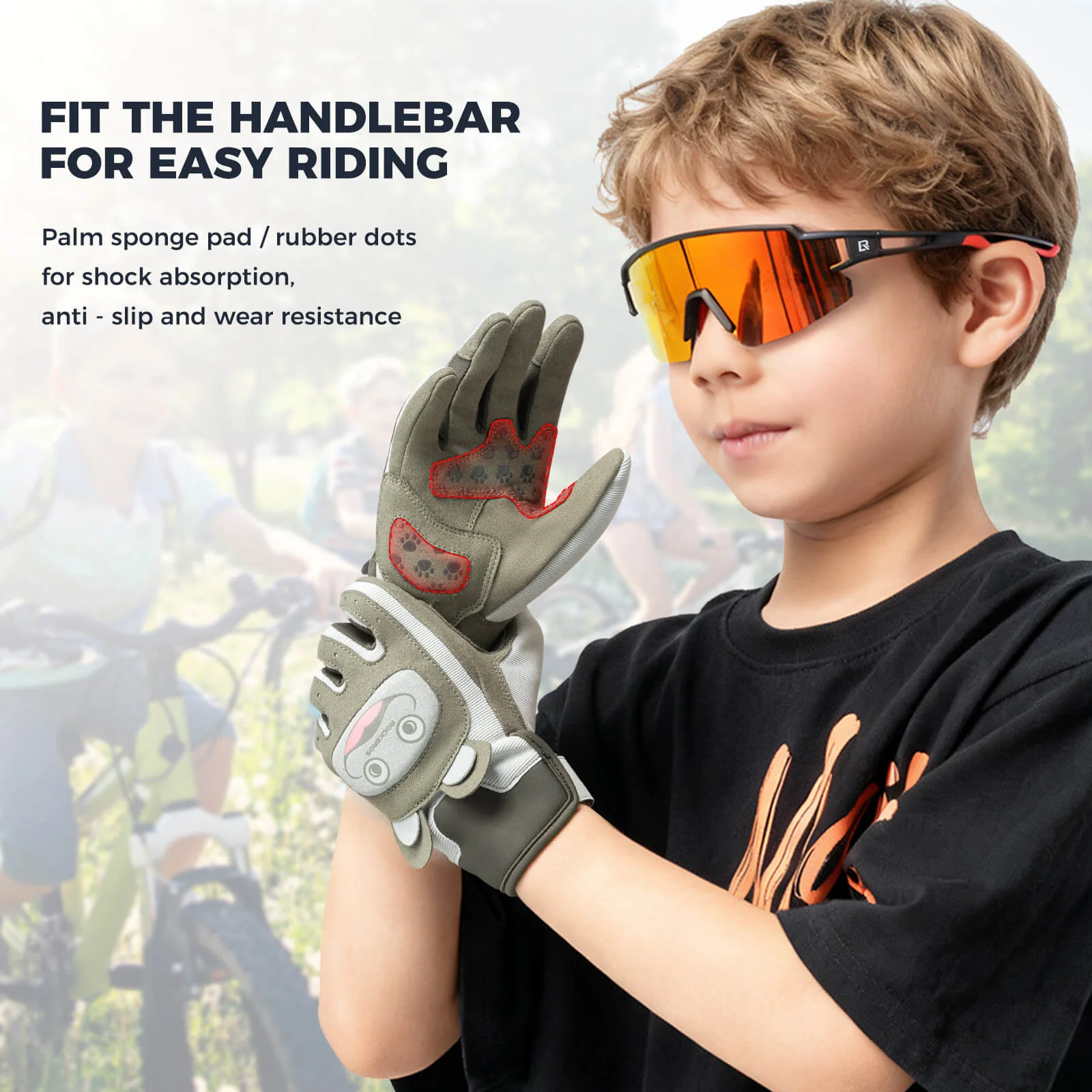 Kids Full Finger Protective Cycling Gloves with Anti-Slip Grip Ages 2–12 - Image 3