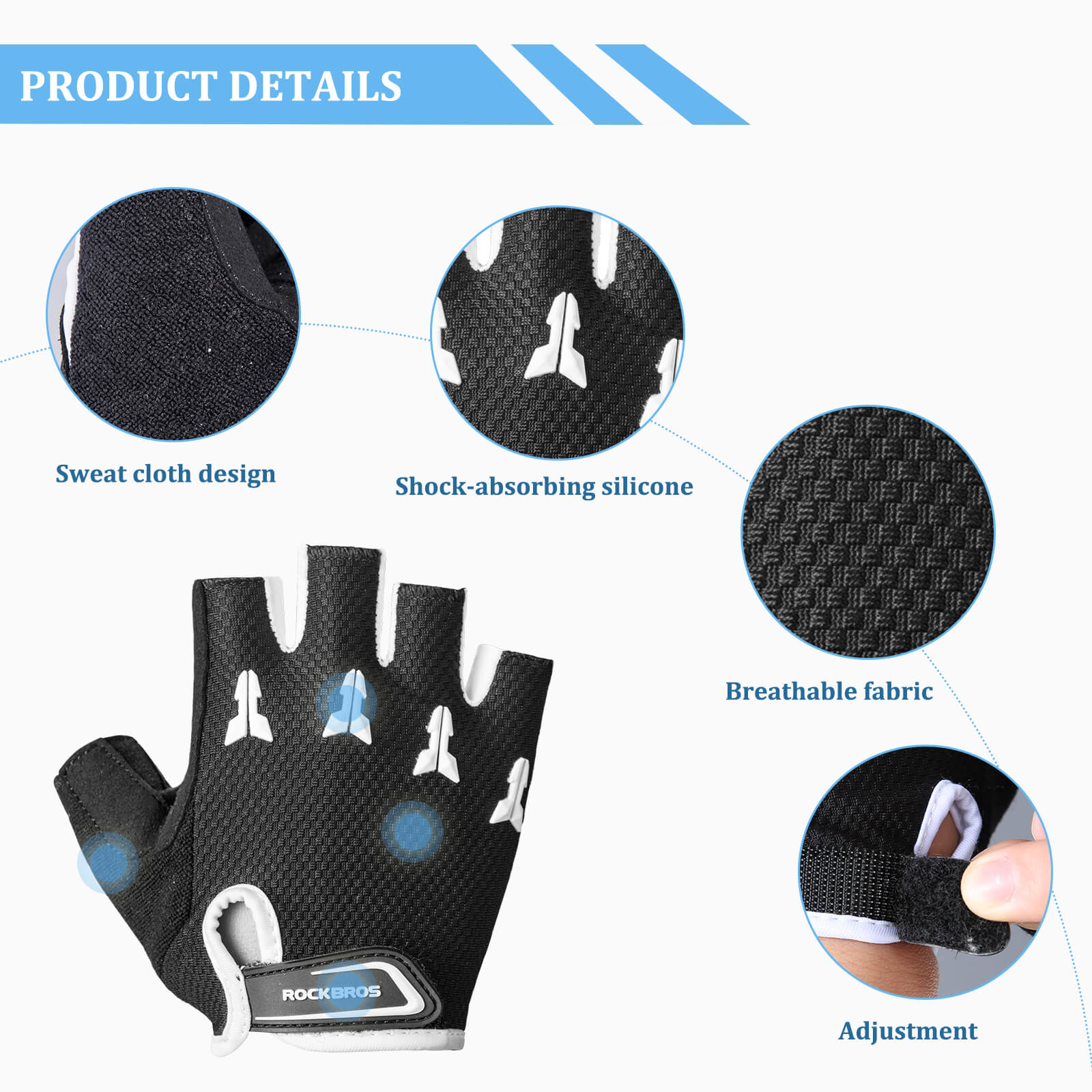 Kids Half-Finger Cycling Gloves Breathable Black - Image 3