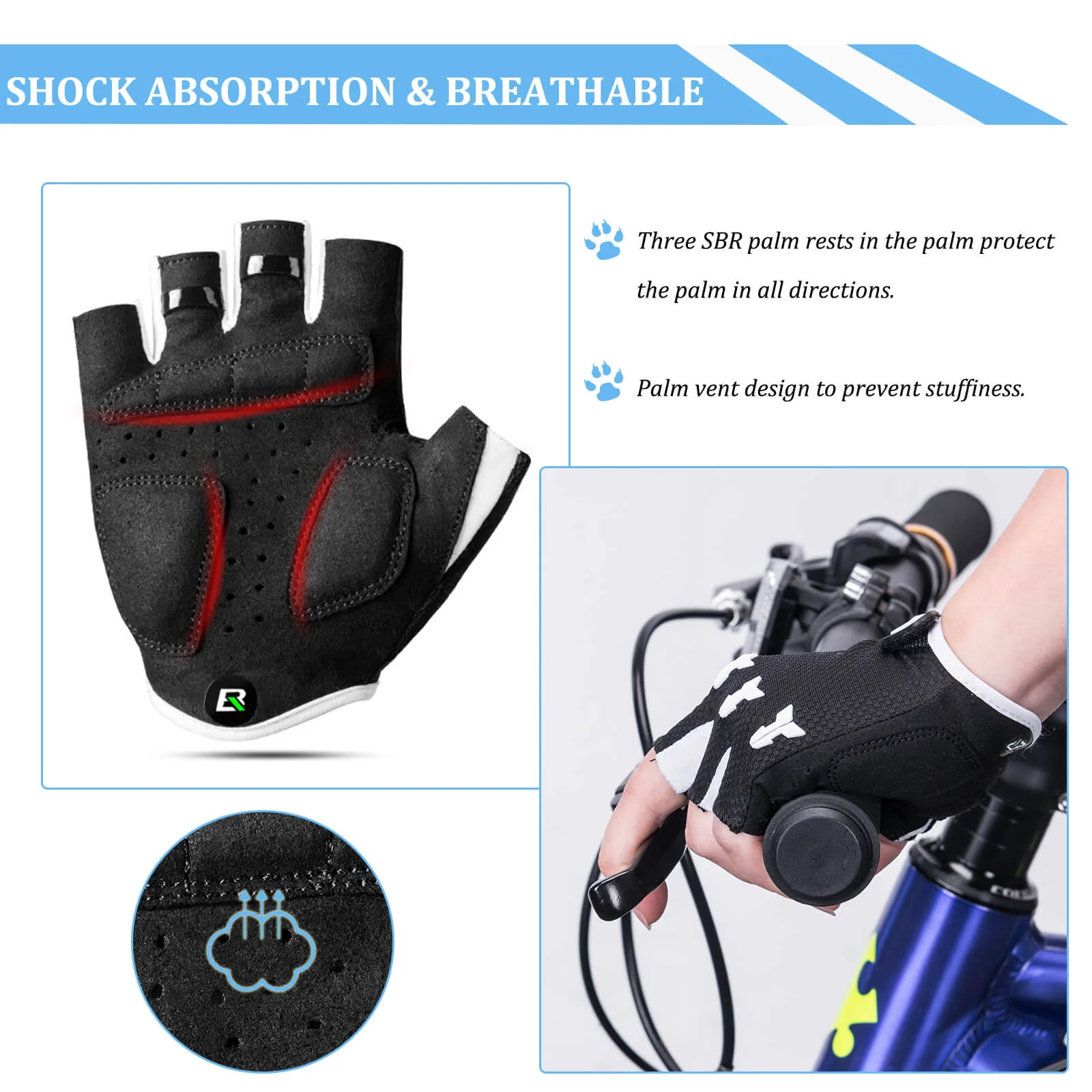 Kids Half-Finger Cycling Gloves Breathable Black - Image 4