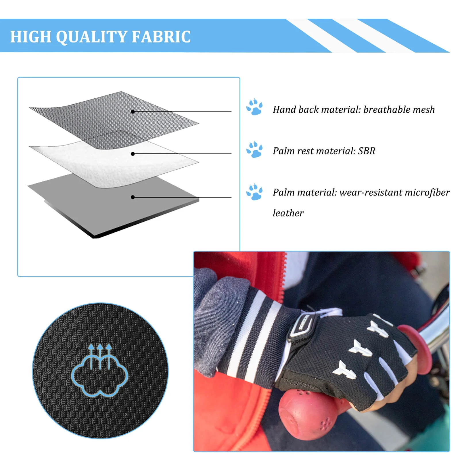 Kids Half-Finger Cycling Gloves Breathable Black - Image 5