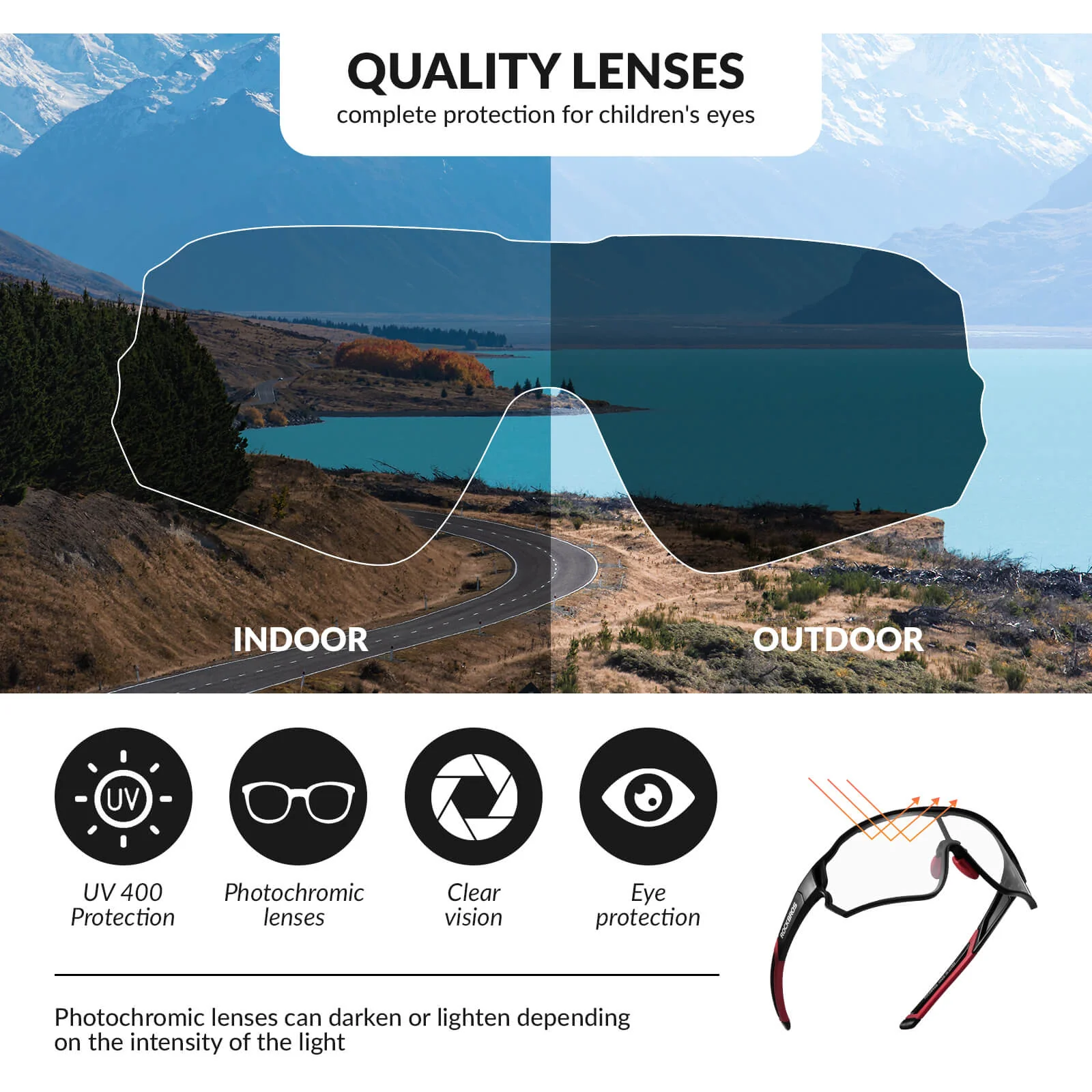 Kids Photochromic Sports Bike Sunglasses - Image 20