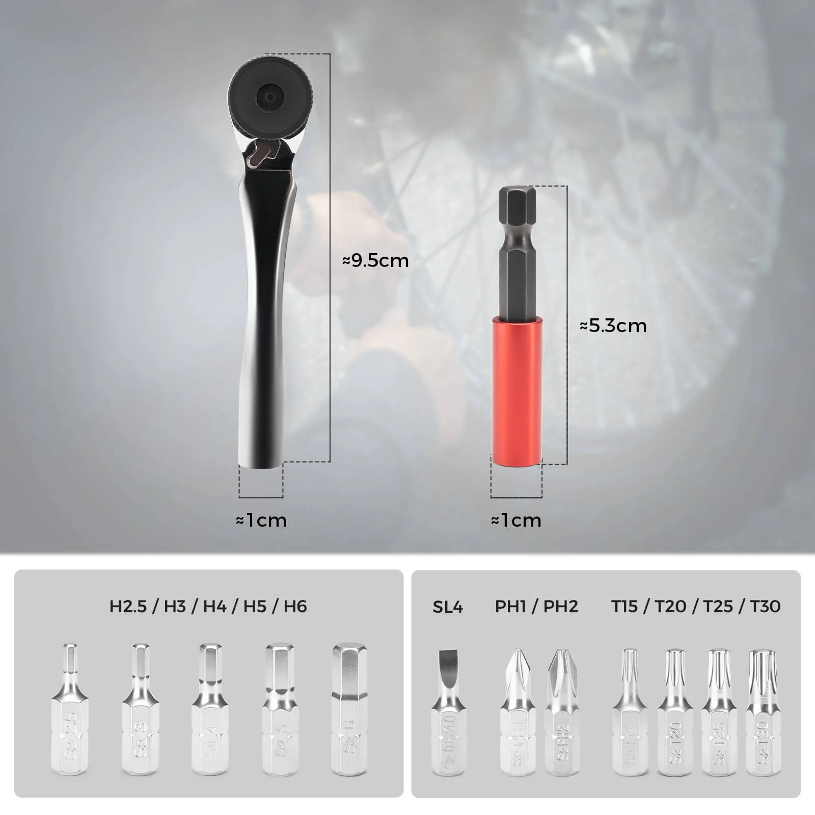 Mini Bicycle Ratchet Wrench Set 12 Hex Bits - Image 3