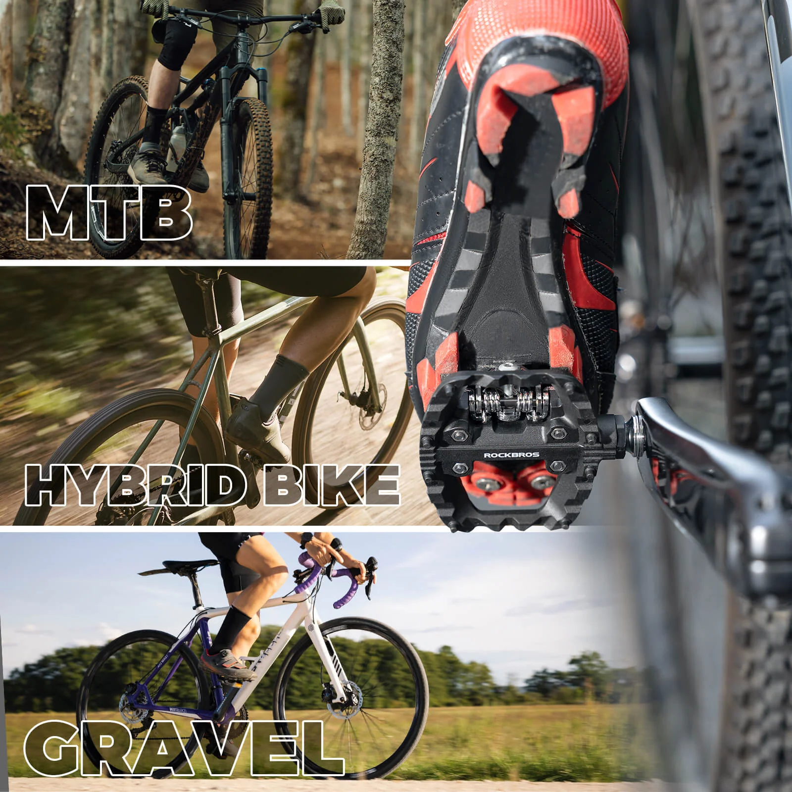 Mountain Bike Pedals 2 in 1 Flat and Clipless - Image 9