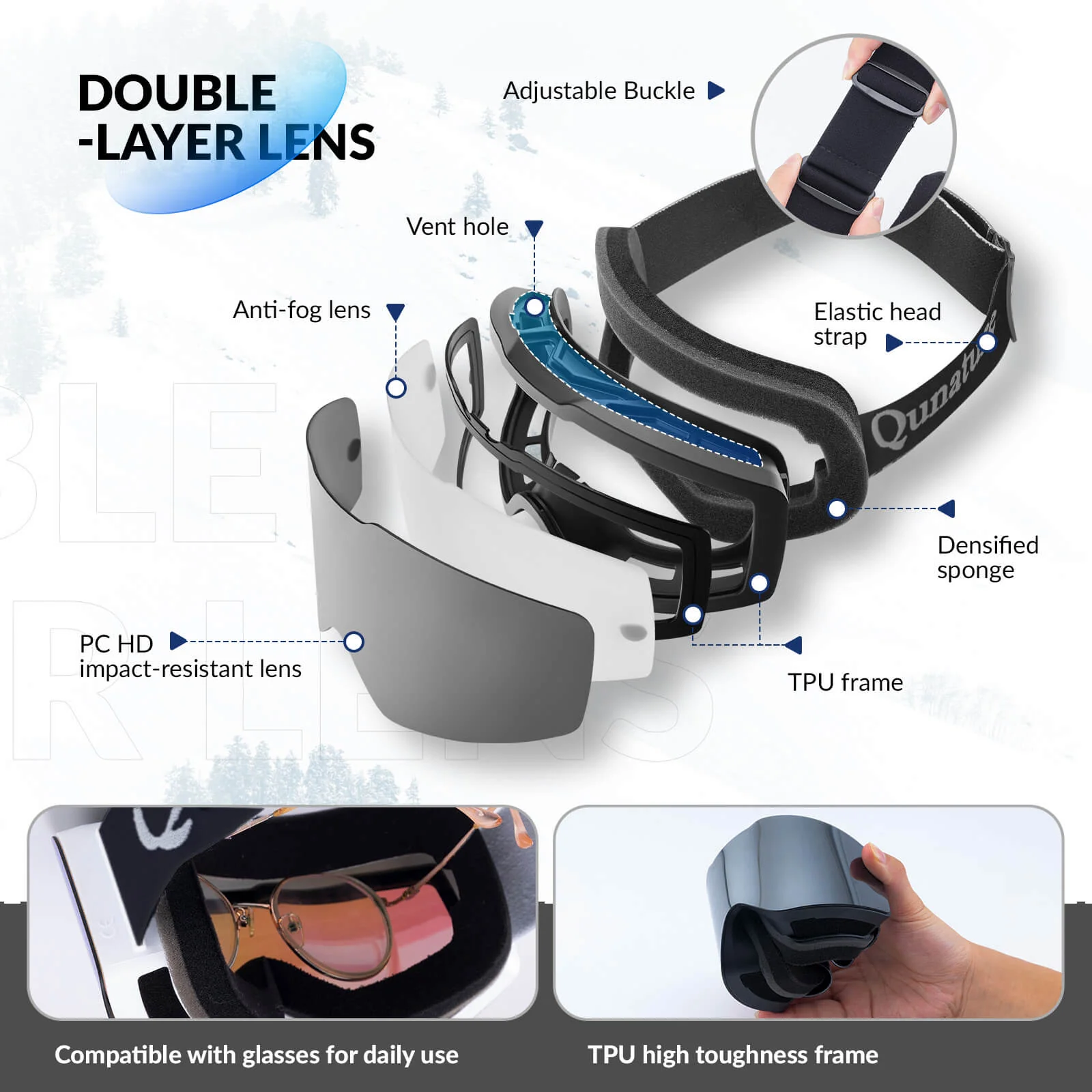 QUNATURE Adult Frameless Ski Goggles - Image 3