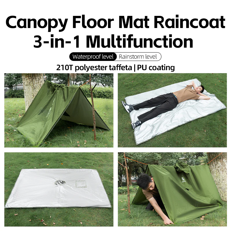 Qunature Camping Hiking 3in1 Raincoat Mat Canopy Raincoat Foldable Waterproof - Image 11
