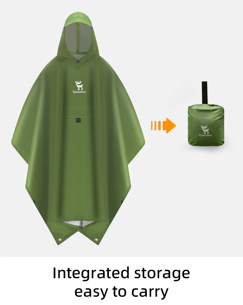 Qunature Camping Hiking 3in1 Raincoat Mat Canopy Raincoat Foldable Waterproof - Image 14