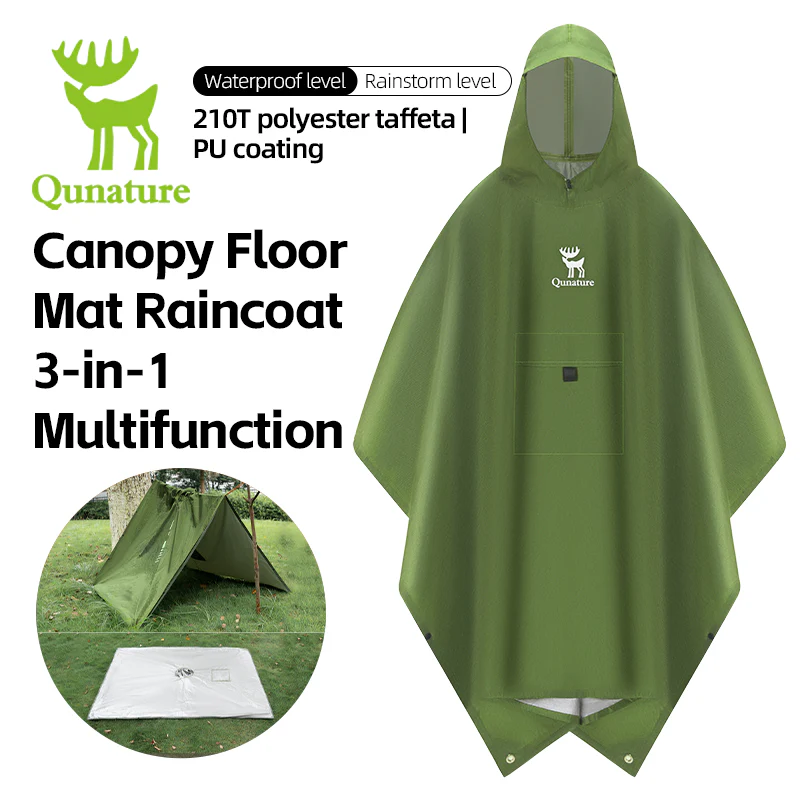 Qunature Camping Hiking 3in1 Raincoat Mat Canopy Raincoat Foldable Waterproof - Image 3