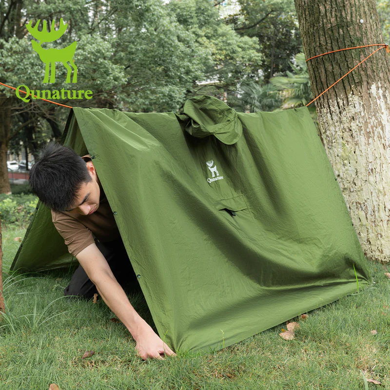 Qunature Camping Hiking 3in1 Raincoat Mat Canopy Raincoat Foldable Waterproof - Image 6
