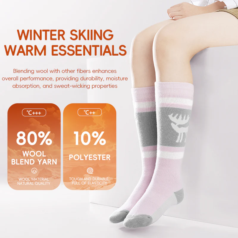 Qunature Kids Ski Snowboard Long Socks Knee Highs Thickened Warm Stockings - Image 5