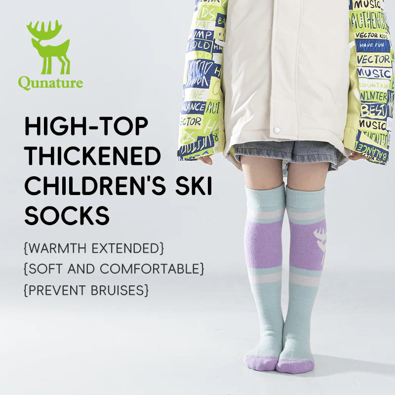 Qunature Kids Ski Snowboard Long Socks Knee Highs Thickened Warm Stockings - Image 6
