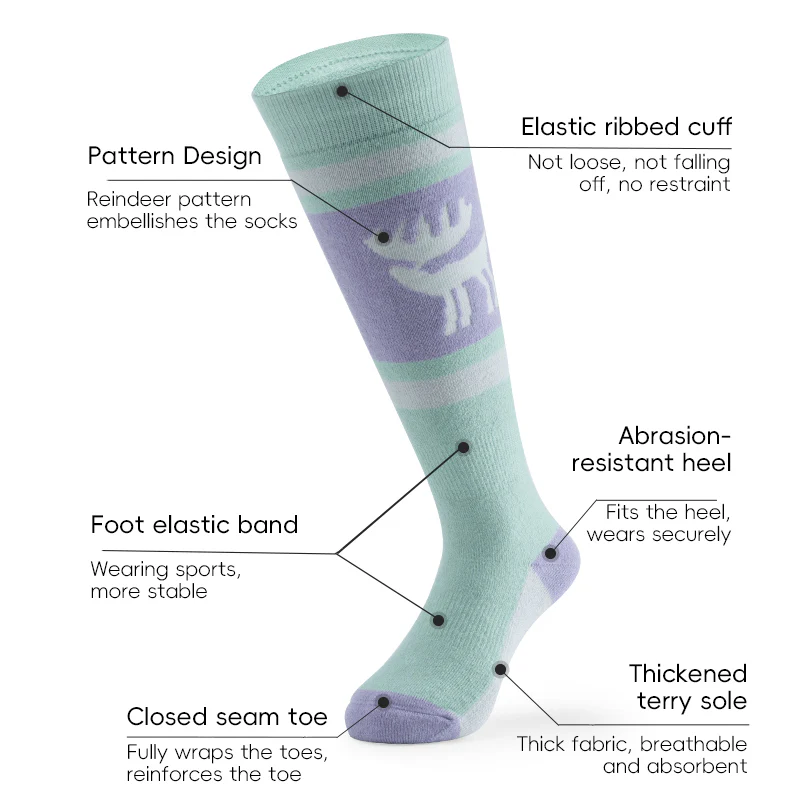 Qunature Kids Ski Snowboard Long Socks Knee Highs Thickened Warm Stockings - Image 7