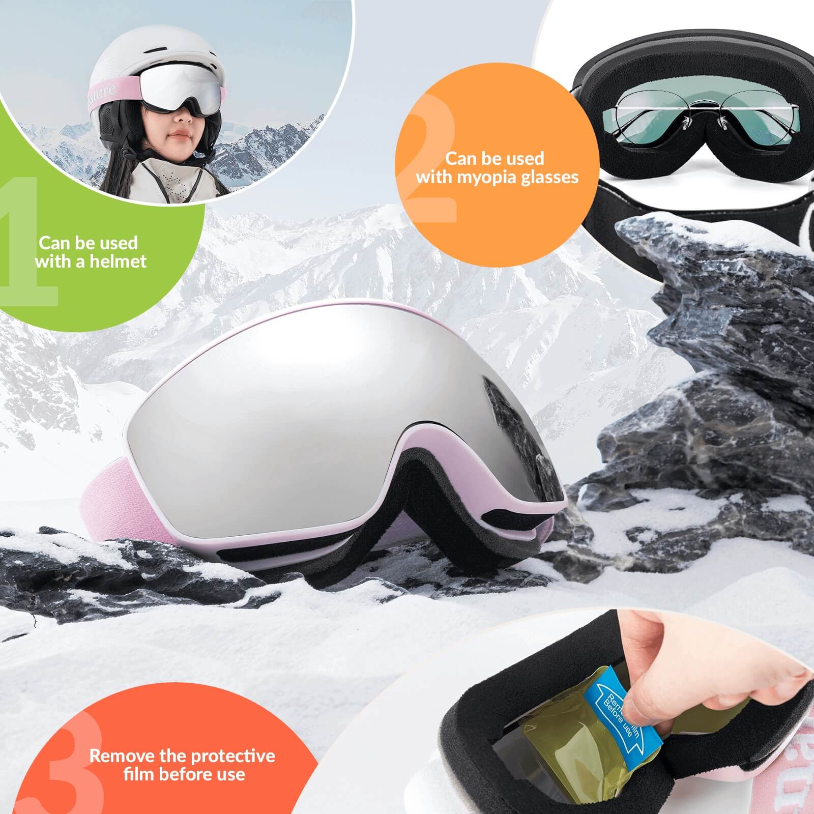 QUNATURE Youth Ski Goggles Anti Fog UV Protection - Image 11
