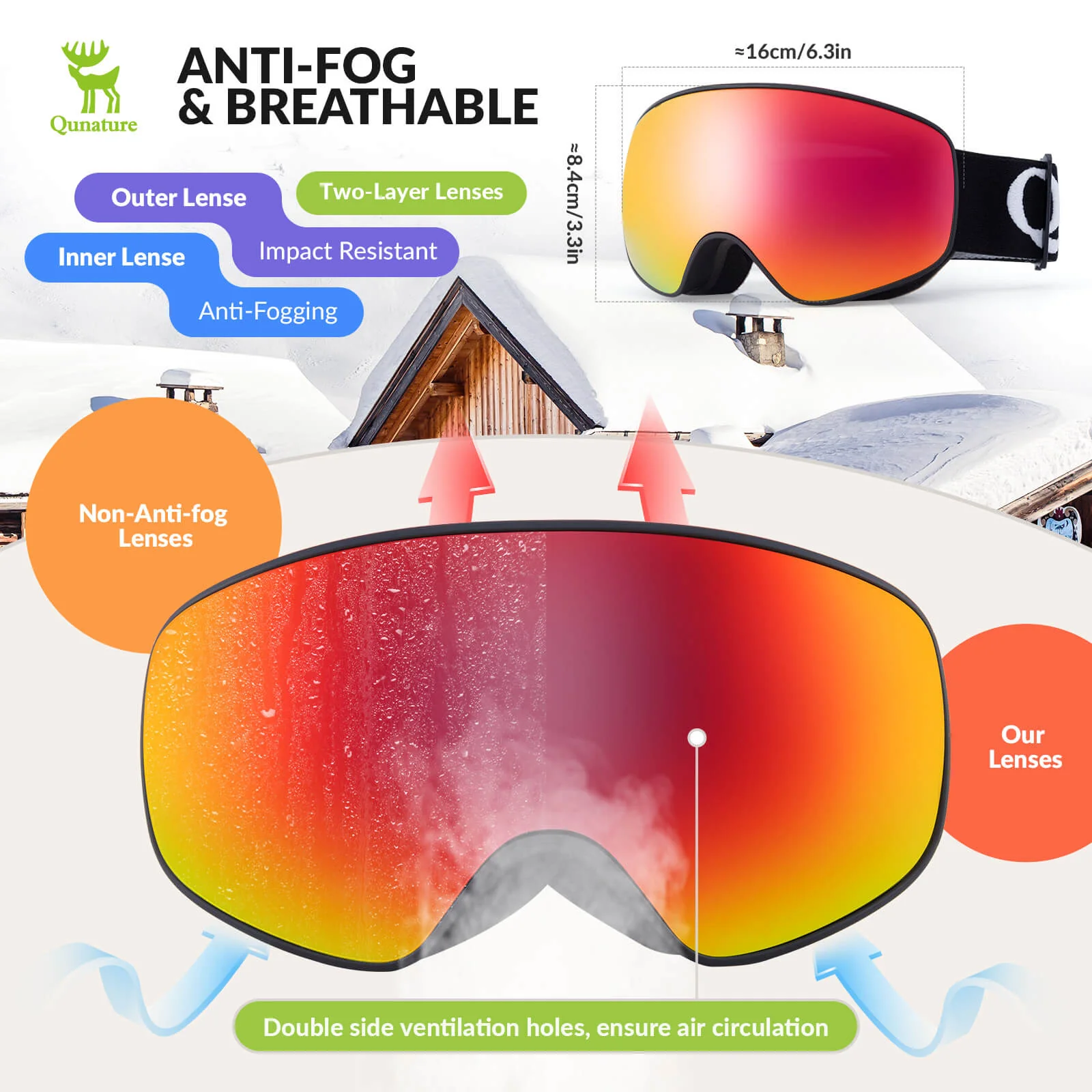 QUNATURE Youth Ski Goggles Anti Fog UV Protection - Image 3