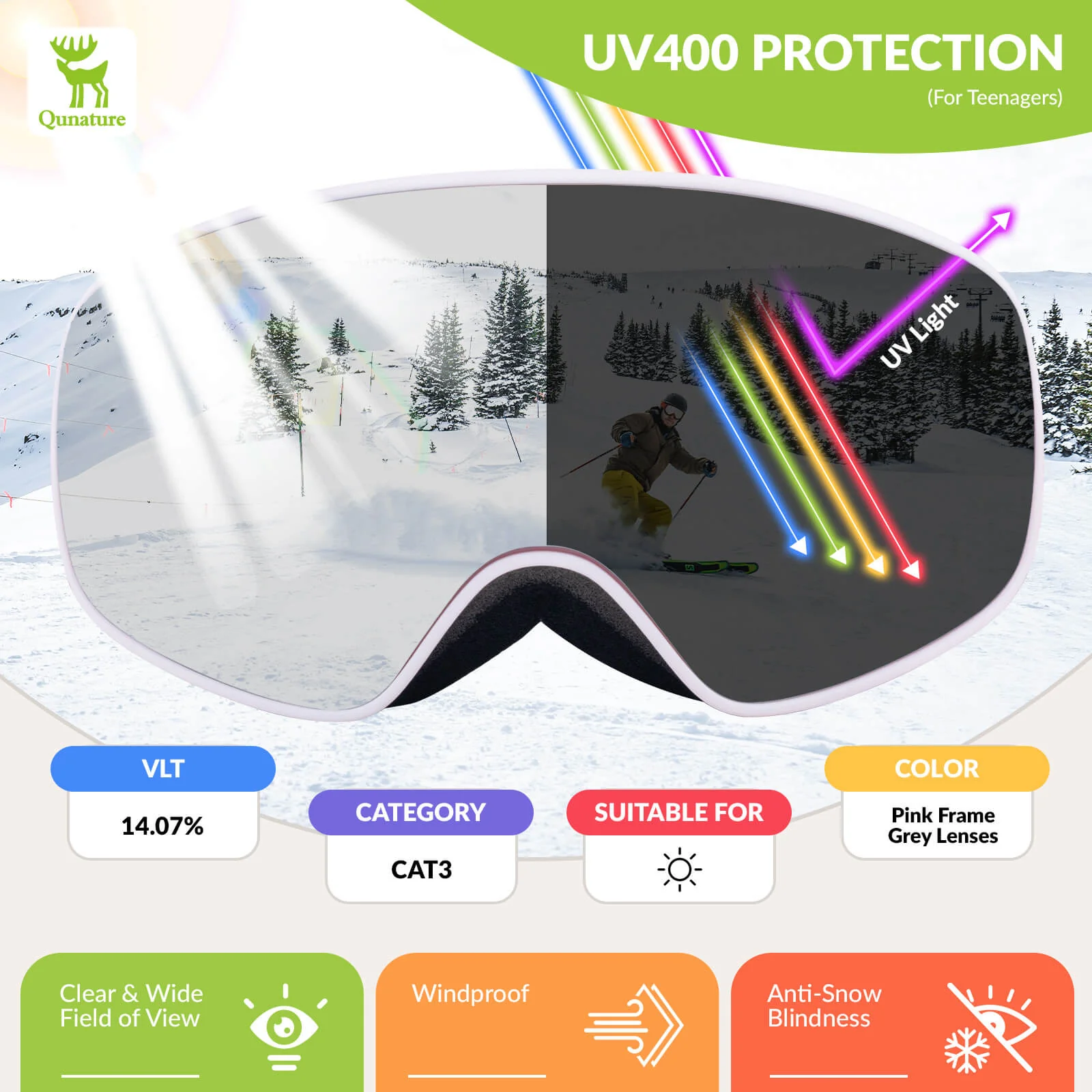 QUNATURE Youth Ski Goggles Anti Fog UV Protection - Image 8