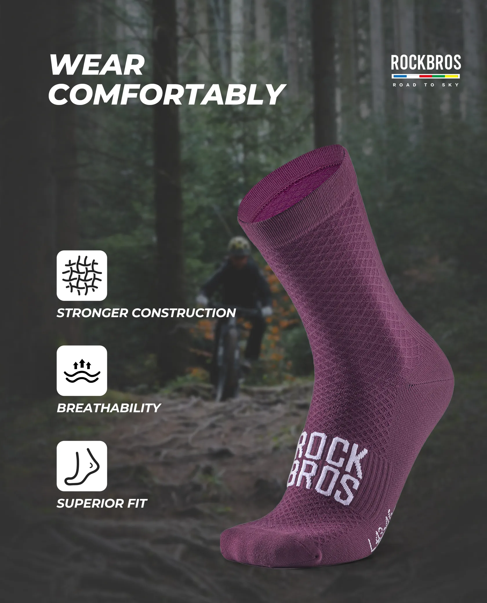 【ROAD TO SKY】Breathable Cycling Socks Elastic Rib Cuff Unisex - Image 26