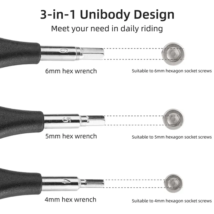 ROCKBROS 3-in-1 Allen Hex Wrench Set – 4/5/6mm, Steel & PVC - Image 4