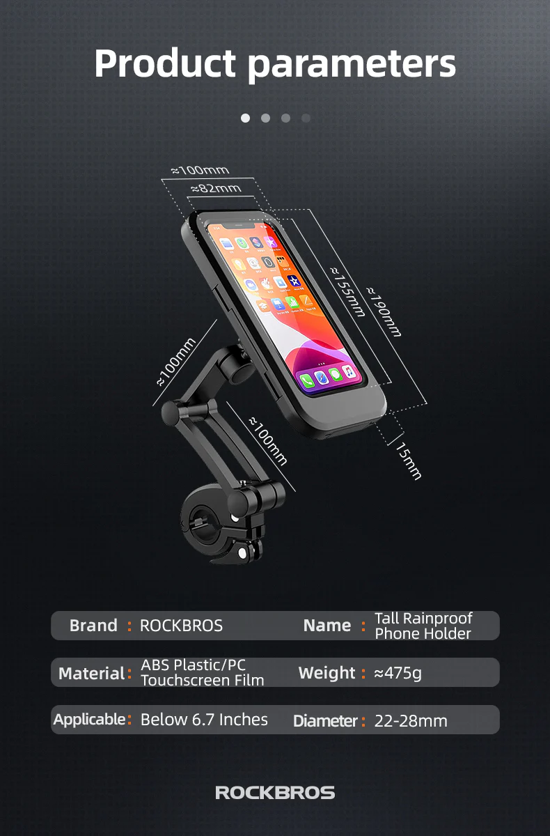 ROCKBROS 360° Rotatable Bike Handlebar Phone Holder 6.7in Waterproof Surface Touch Screen - Image 11