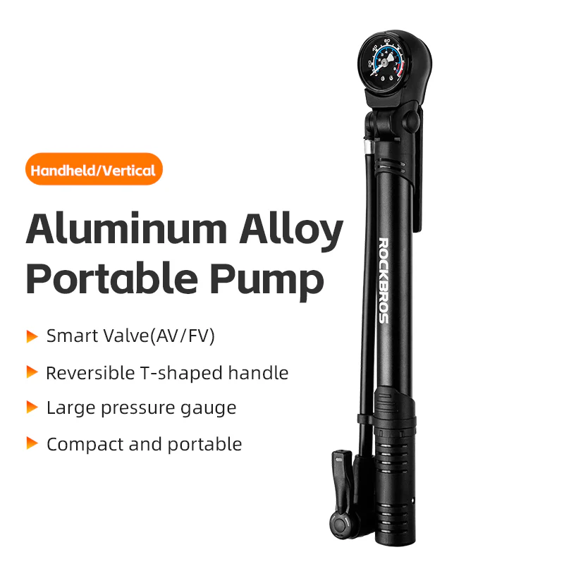 ROCKBROS Bicycle Bike Foot Pump With Gauge 120PSI Presta/Schrader Valve - Image 5
