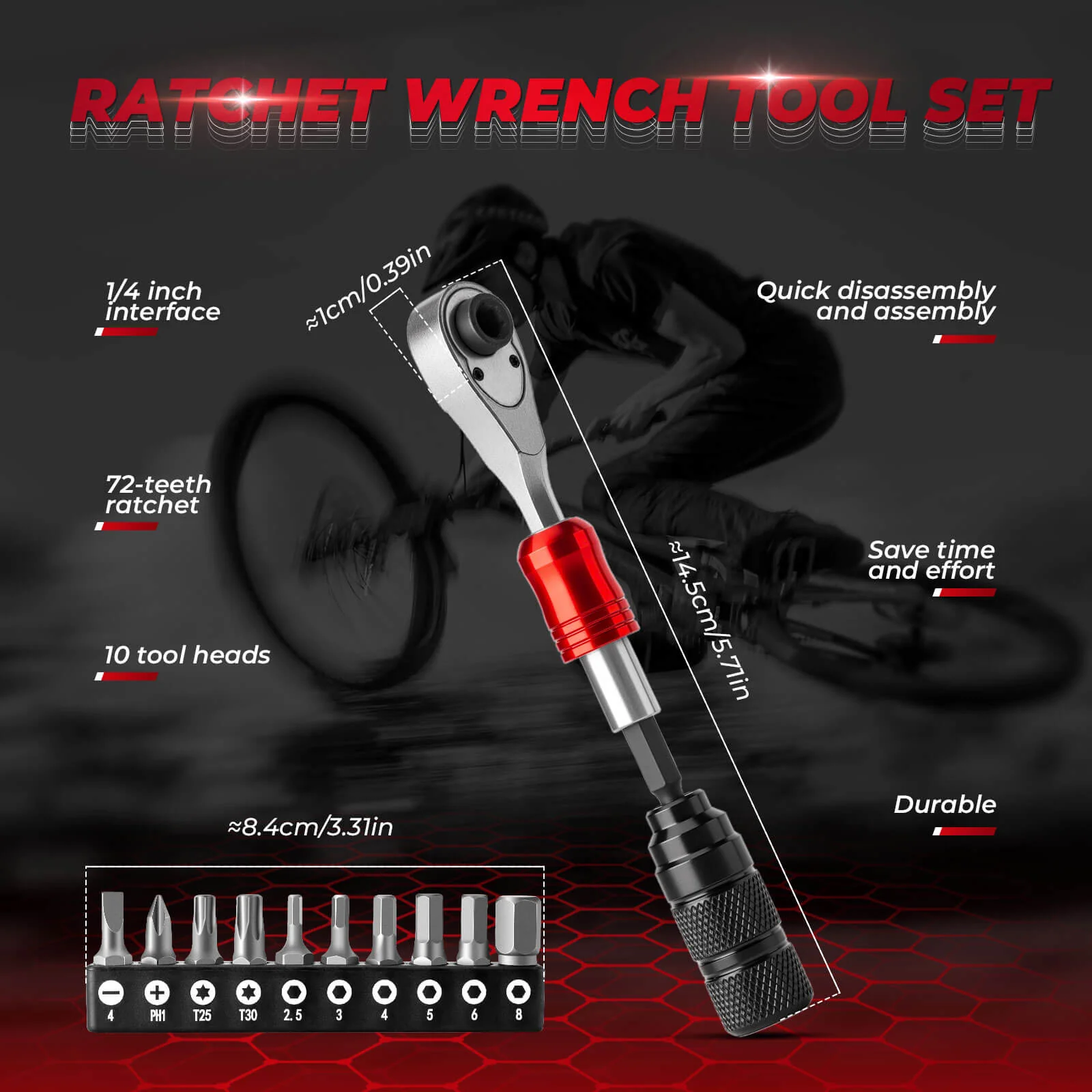 ROCKBROS Bicycle Bike Repair Tool Set Spanner 72-Tooth Ratchet Wrench Tools Kit - Image 4
