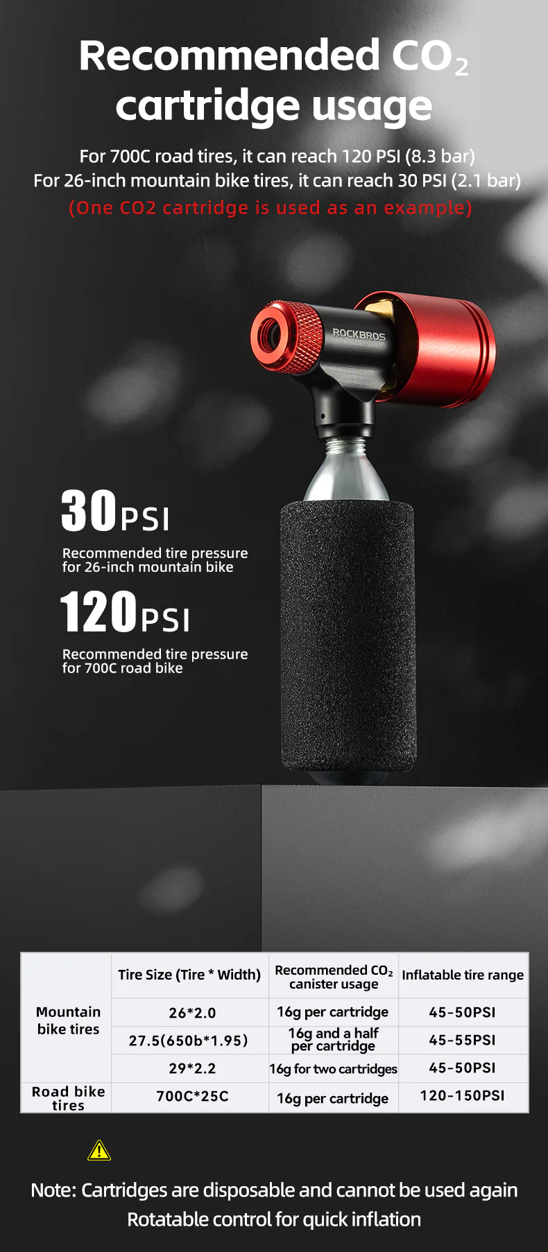 ROCKBROS Bicycle CO2 Pump Head With Guage Compact MTB Bike Tire Inflation Head - Image 12