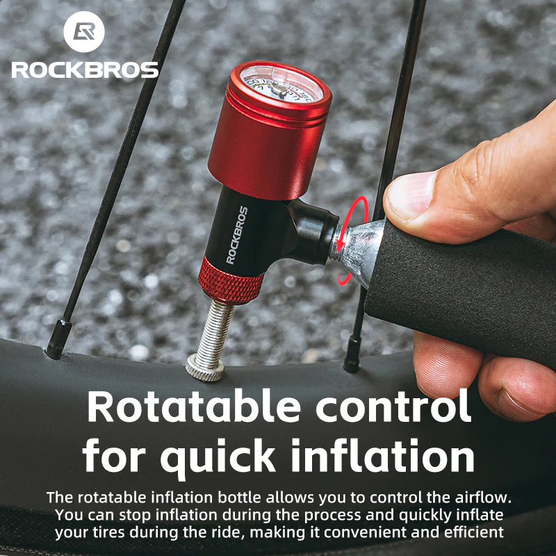 ROCKBROS Bicycle CO2 Pump Head With Guage Compact MTB Bike Tire Inflation Head - Image 5