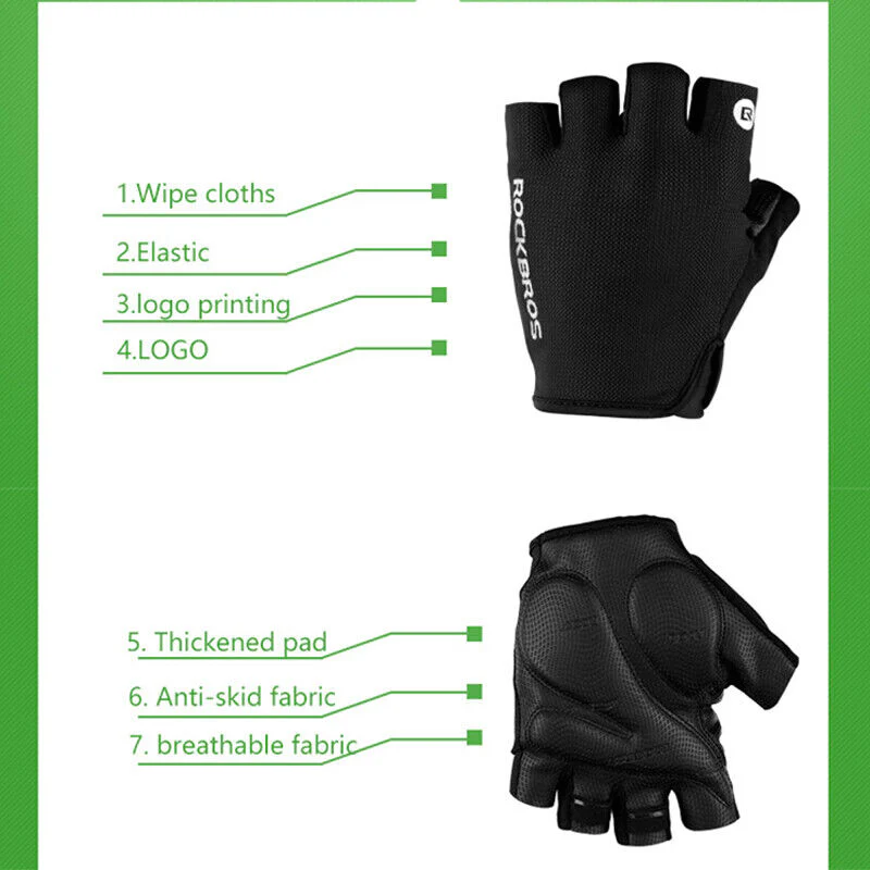 ROCKBROS Bicycle Cycling Gloves Fingerless Shockproof Breathable Leather Gloves - Image 4