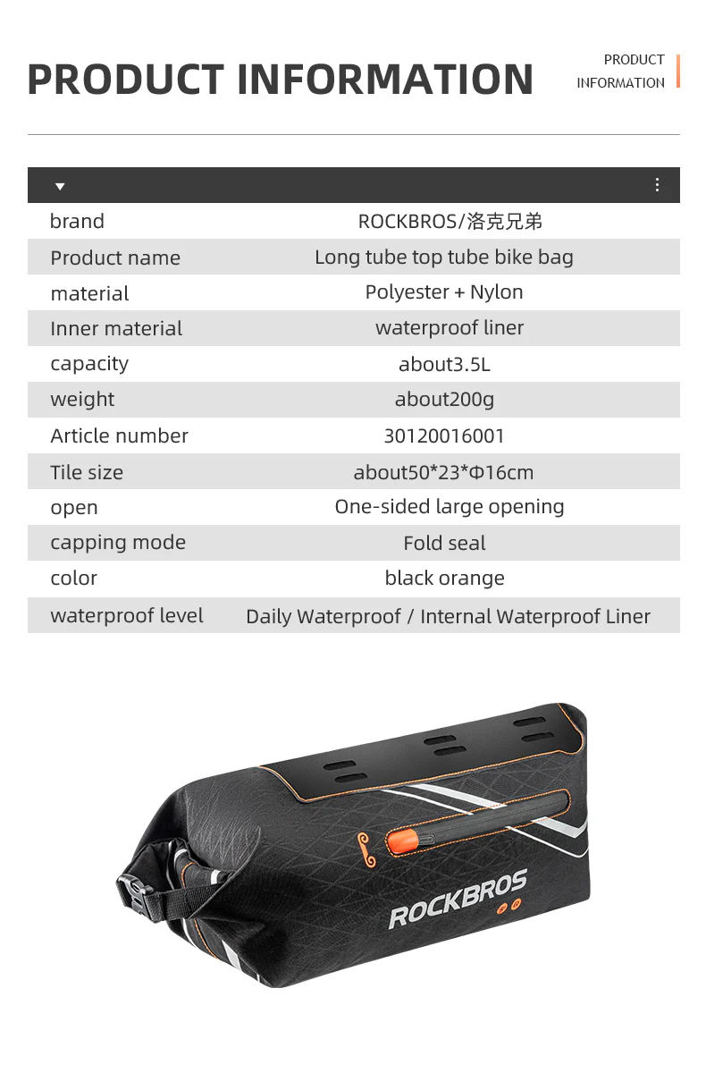 ROCKBROS Bicycle Frame Bag 3.5L Cycling Pack Seat Top Tube Bike Wedge Panniers - Image 6