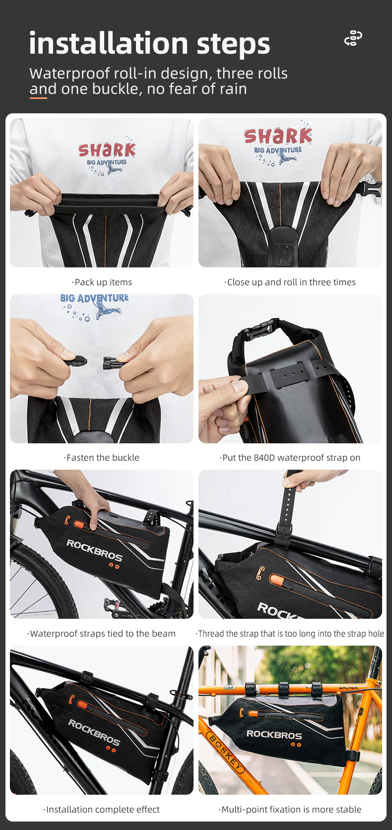 ROCKBROS Bicycle Frame Bag 3.5L Cycling Pack Seat Top Tube Bike Wedge Panniers - Image 7