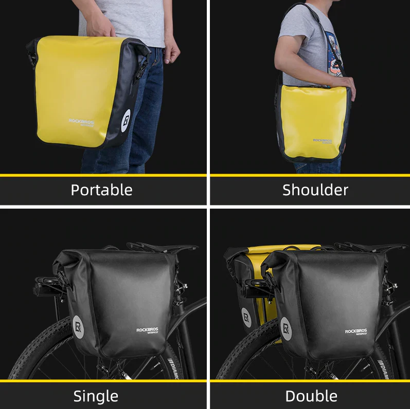 ROCKBROS Bicycle Pannier Bags in Black or Yellow (Pair) - Image 3