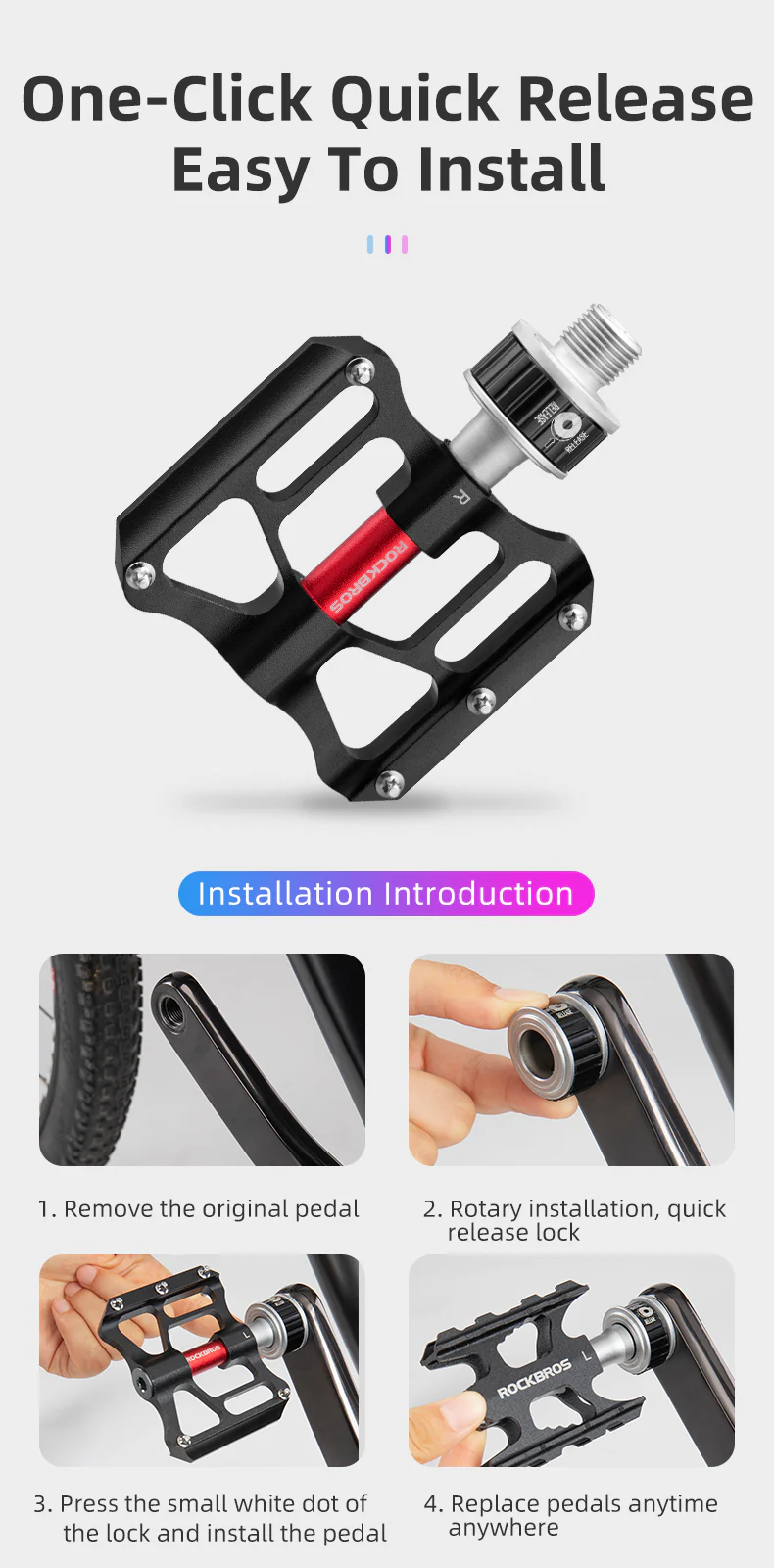 ROCKBROS Quick-Release Bike Pedals in Black (Pair) - Image 10