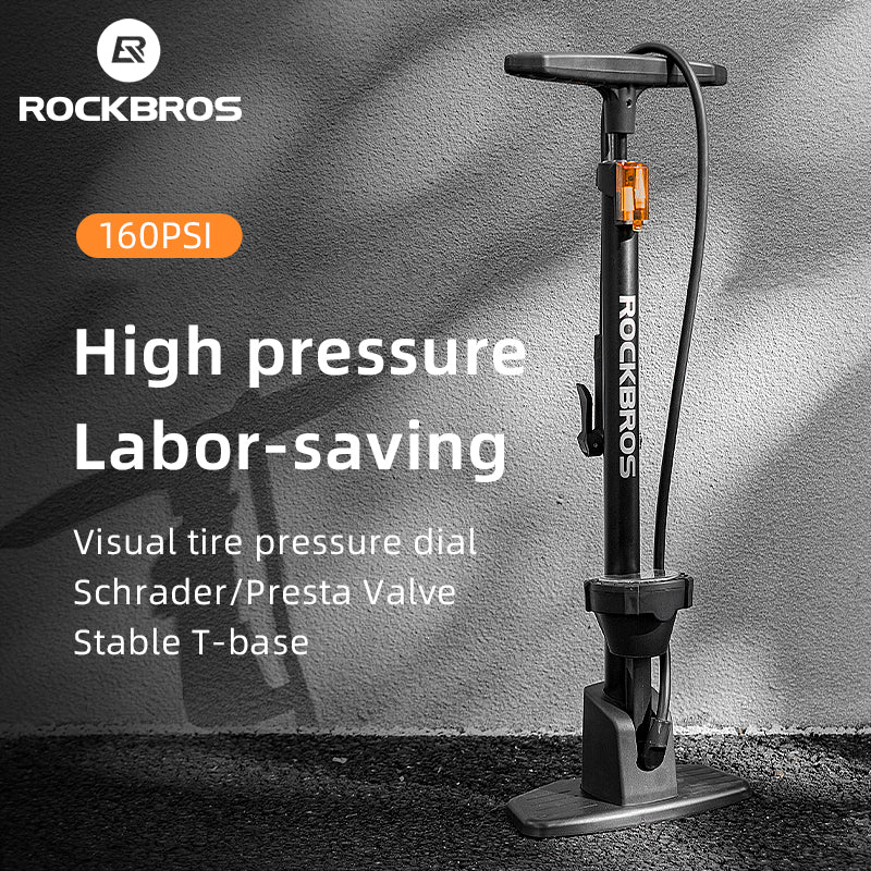 ROCKBROS Bicycle Floor Pump with Gauge 160 PSI High Pressure Tyre Inflator Schrader/Presta Valve For Bike Motorcycle Basketball - Image 4