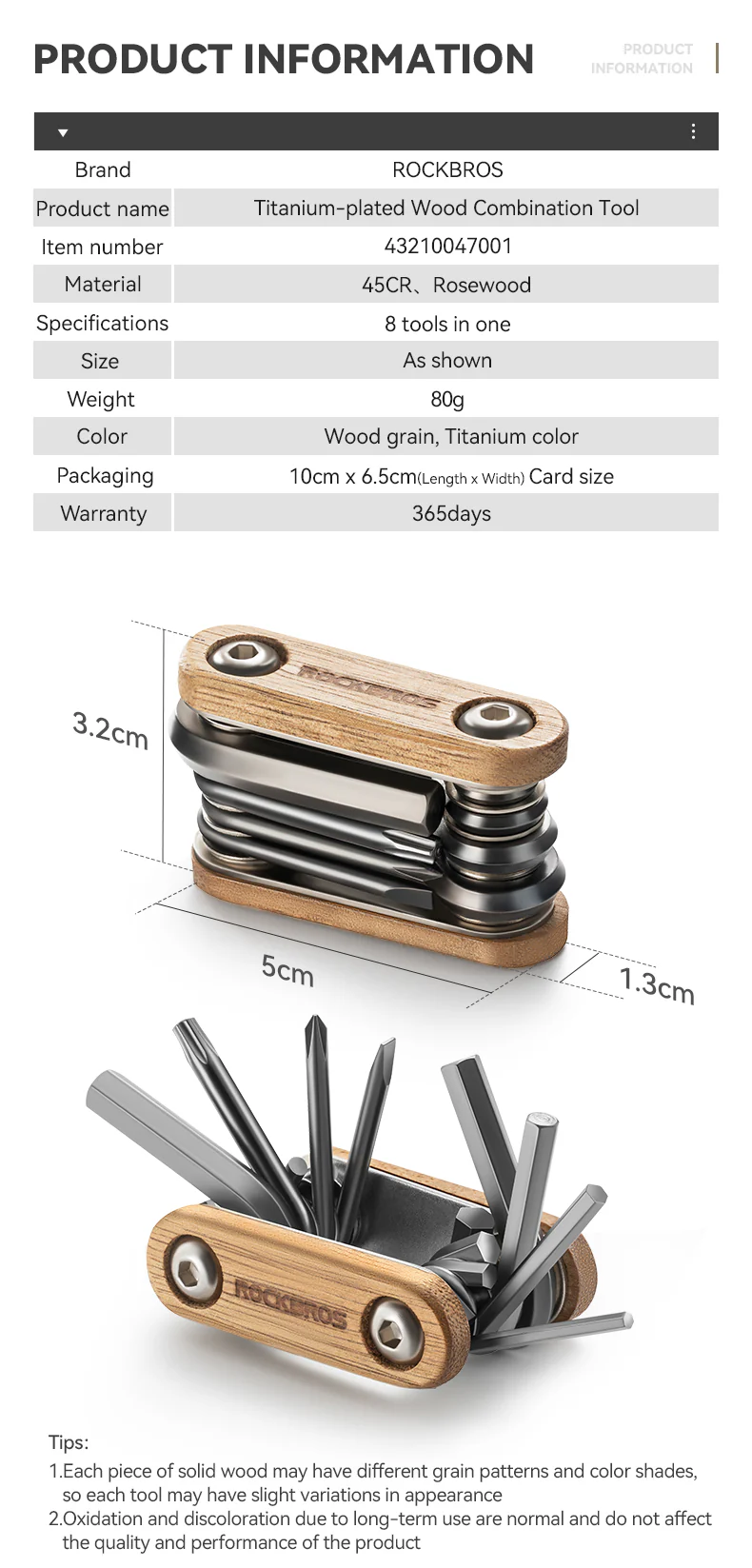 ROCKBROS 8-in-1 Multifunctional Portable Wooden Tool - Image 9