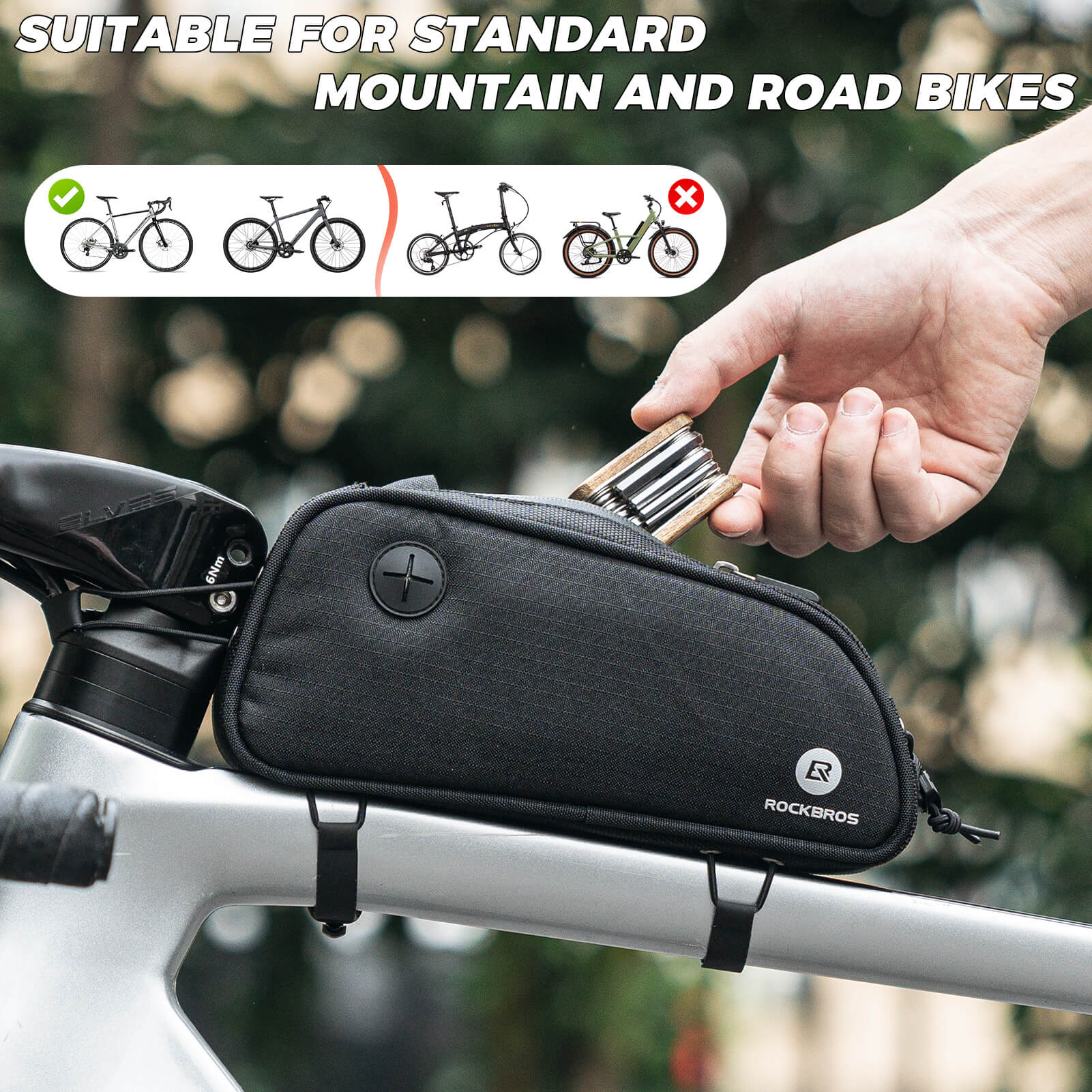 ROCKBROS Bicycle Top Tube Bag 1.3L Mountain Road Bike Frame Bag Reflective - Image 7