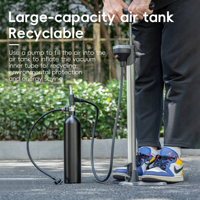 ROCKBROS Bicycle Vacuum Tire Inflation Tank Container 1.2L Recyclable 200PSI Bike Pump Presta Schrader Valve - Image 3