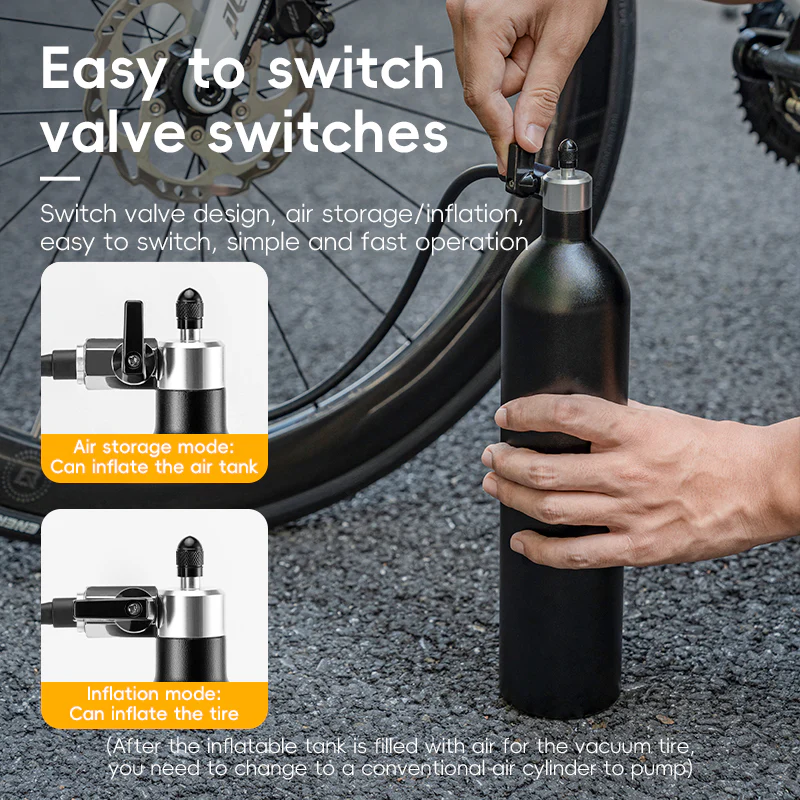 ROCKBROS Bicycle Vacuum Tire Inflation Tank Container 1.2L Recyclable 200PSI Bike Pump Presta Schrader Valve - Image 7