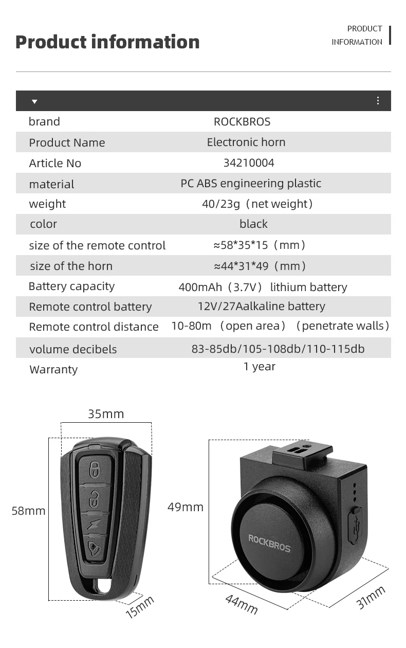 ROCKBROS Bike Horn Alarm with Remote 115dB Wireless Anti-Theft Vibration Bicycle Bell - Image 10