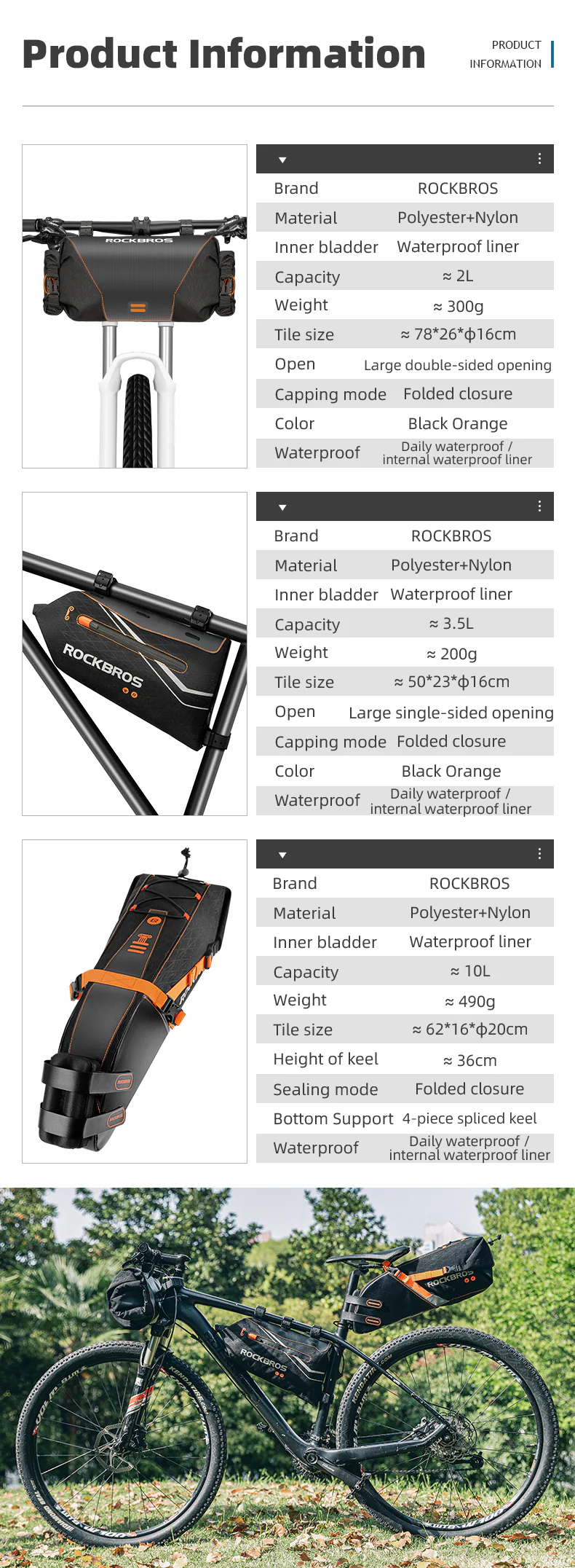 ROCKBROS Bike Bags Reflective Waterproof Large Capacity Bag Foldable Saddle Bags 10L - Image 5