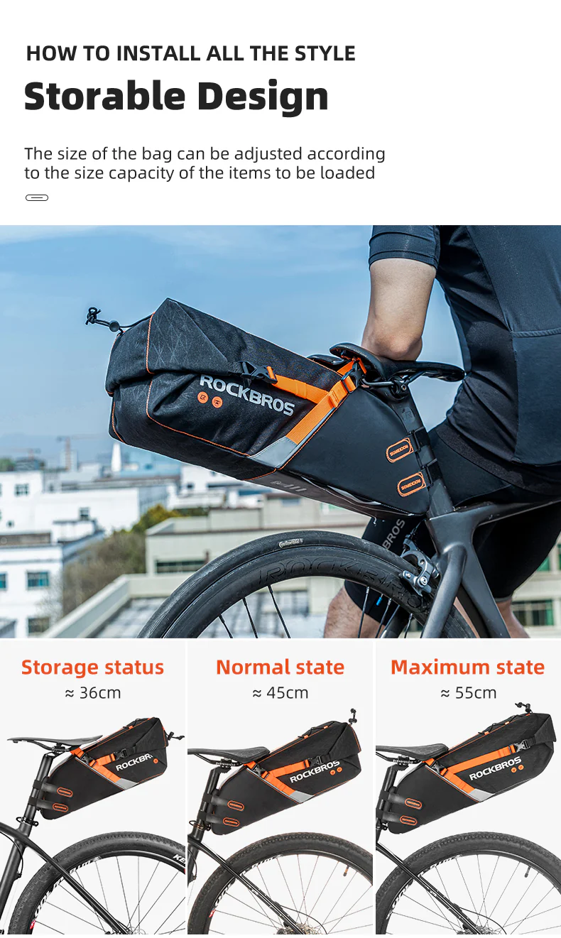 ROCKBROS Bike Bags Reflective Waterproof Large Capacity Bag Foldable Saddle Bags 10L - Image 7