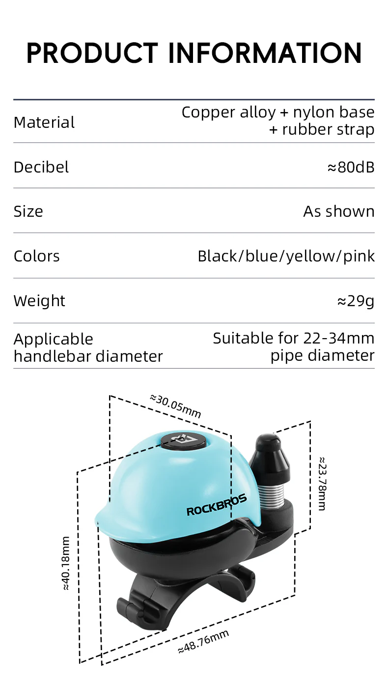 ROCKBROS Bicycle Bike Handlebar Bell 80dB Loud Sound Copper Alloy Alarm Ring Horn - Image 9