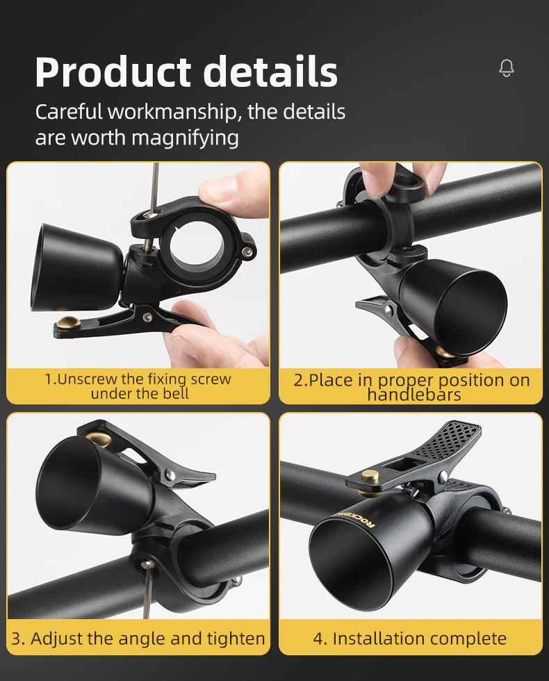 ROCKBROS Bike Bell Classic Bicycle Bell Mountain Bike Bells for Adults with Loud Sound and Fit for 0.87-1.25in/22.2-31.8mm Bicycle Handlebars - Image 12