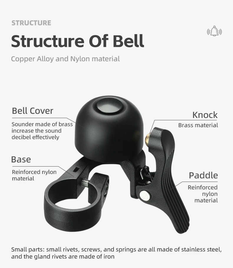 ROCKBROS Bike Bell Copper Alloy Durable Bicycle Bell with Clear&Long Sound Bike Ring Bell - Image 13
