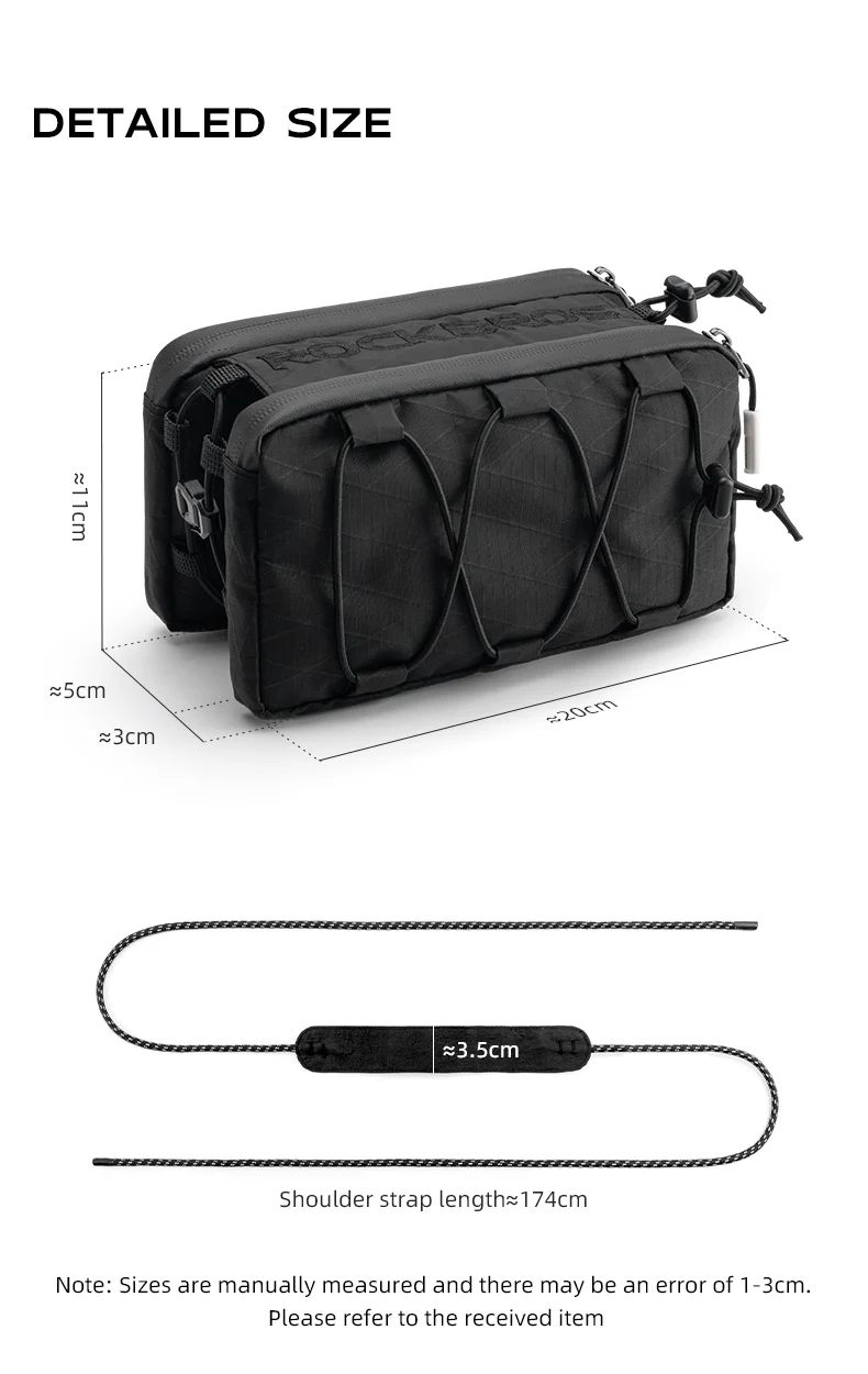 ROCKBROS Bike Bicycle Cycling Frame Bag 1L Adjustable Narrow Side Drawstring - Image 11