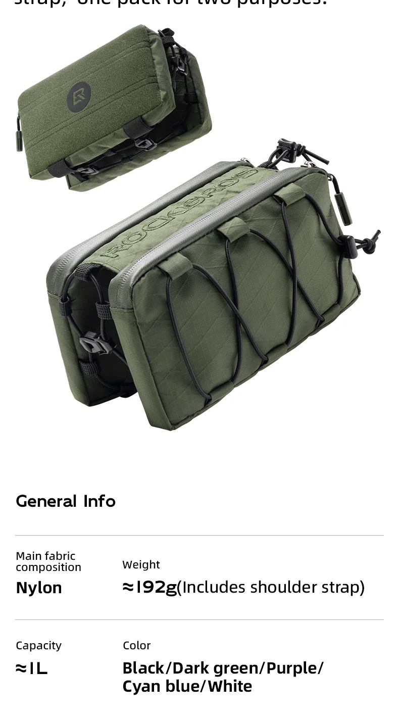 ROCKBROS Bike Bicycle Cycling Frame Bag 1L Adjustable Narrow Side Drawstring - Image 9