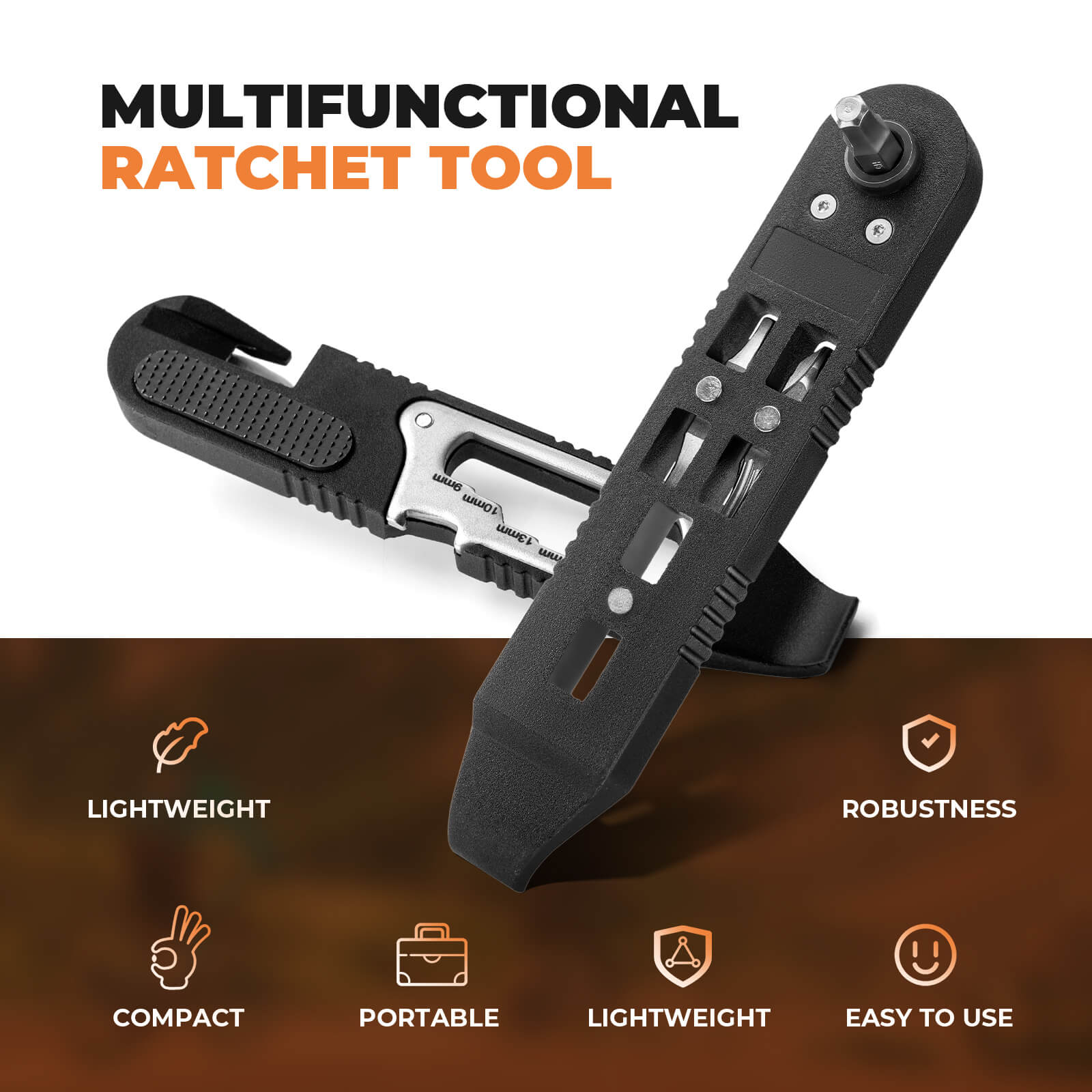 ROCKBROS Bike Bicycle Tire Lever Portable Multi-function Hex Wrench Spoke Hook Tool Kit - Image 3